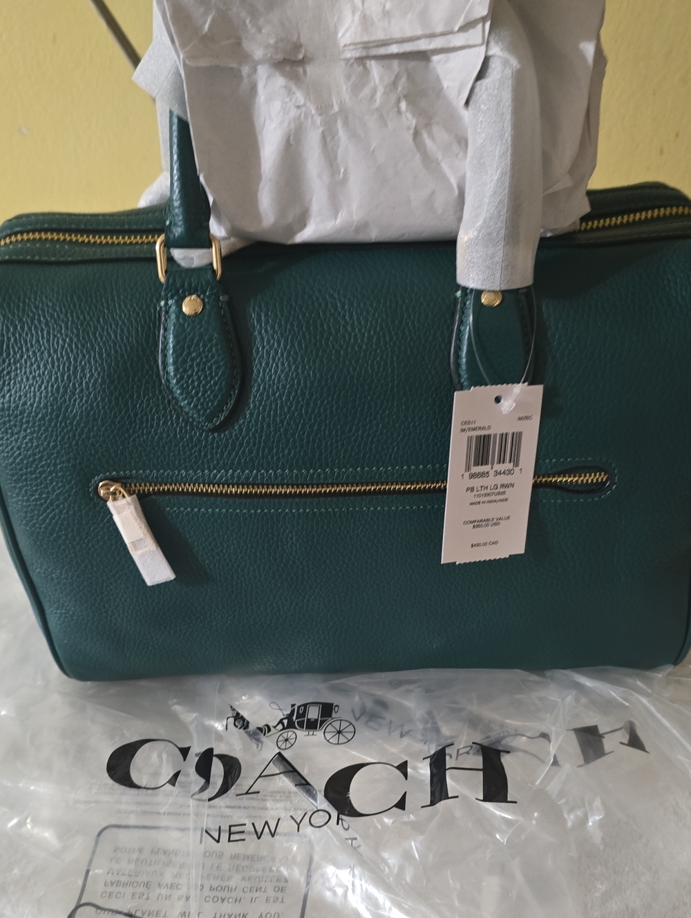 Coach Teal Pebble Leather Satchel with Gold Hardware